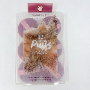 TruBeauty 12pc Powder Puffs with Storage Case, Brand New